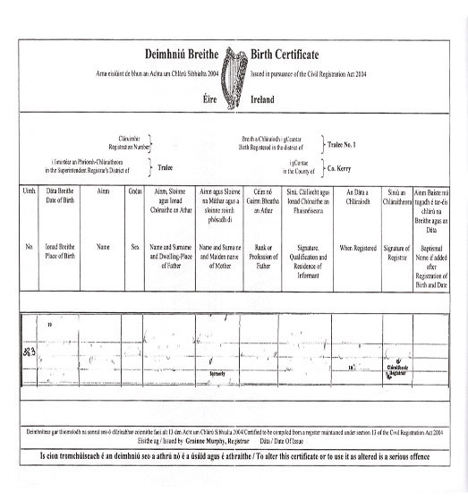 irish birth certificate